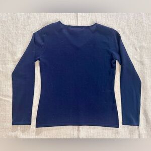 Sutton Studio Merino Wool Navy Blue V-Neck Sweater, Size S